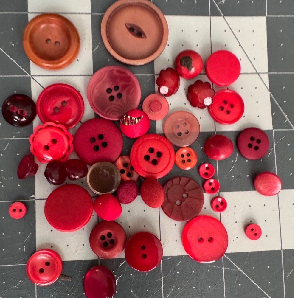 Vintage Red Button Lot Mixed Sizes Shapes Shades for Sewing Crafts 40+pieces